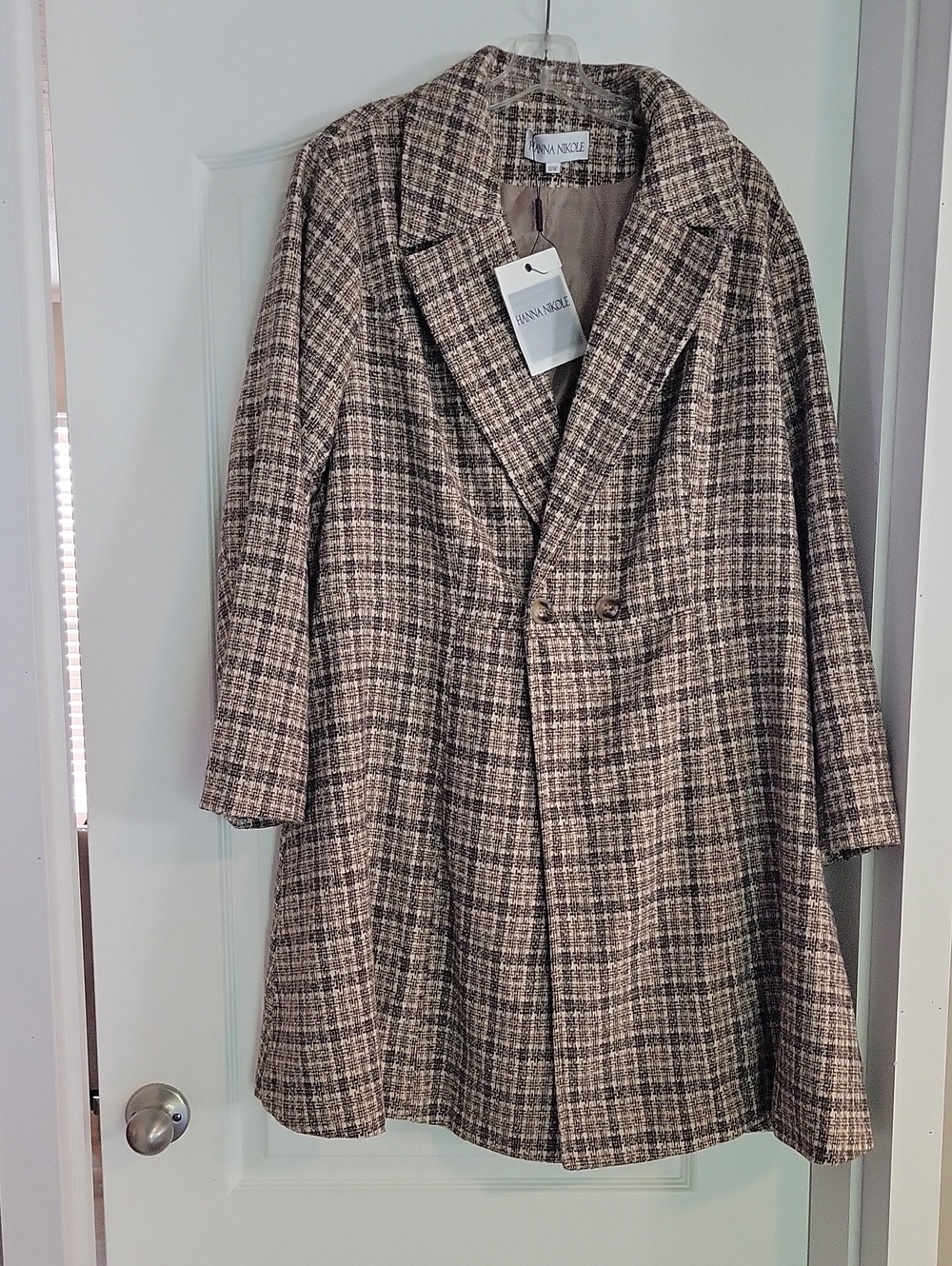 Checked Longline Trench Coat - Brown/Beige Plaid